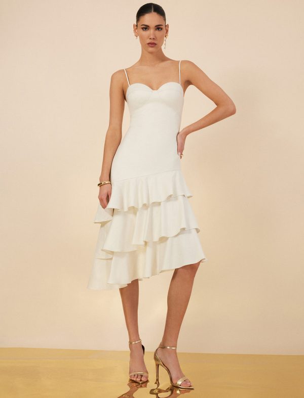 Bcbg Esme Asymmetrical Ruffle Dress Gardenia