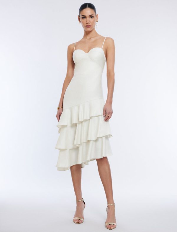 Bcbg Esme Asymmetrical Ruffle Dress Gardenia - Image 2