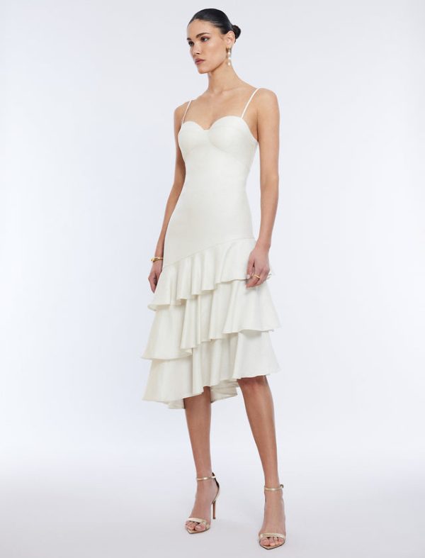 Bcbg Esme Asymmetrical Ruffle Dress Gardenia - Image 3