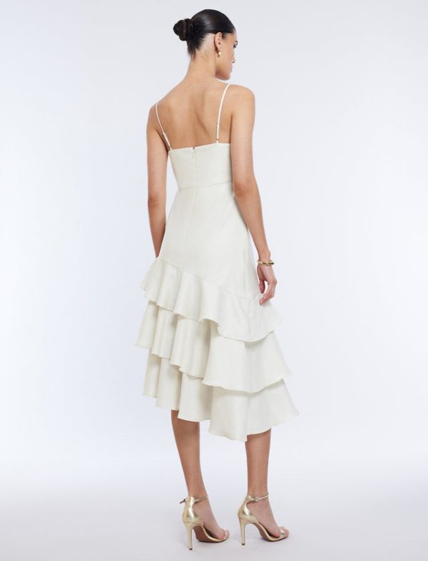 Bcbg Esme Asymmetrical Ruffle Dress Gardenia - Image 4