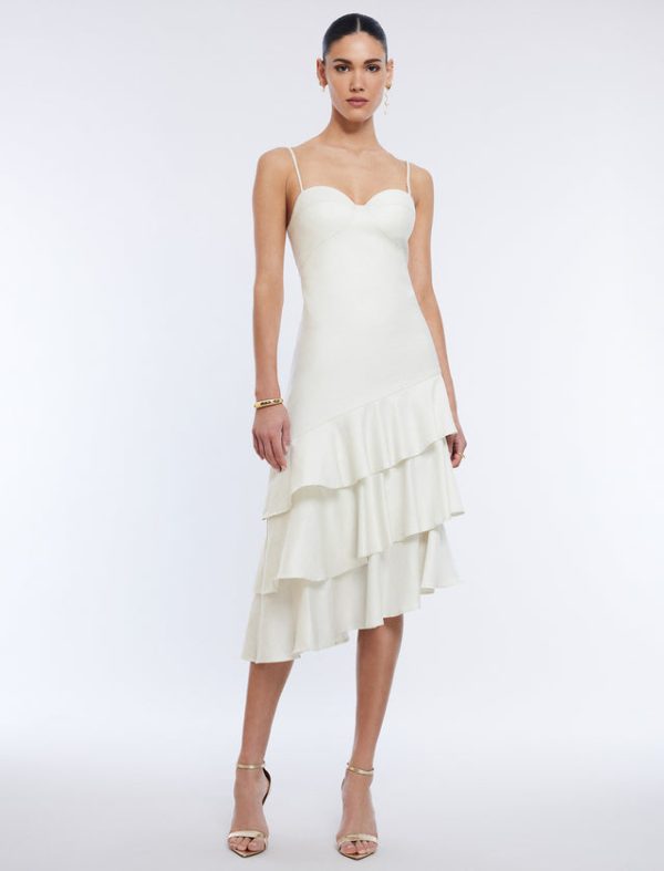 Bcbg Esme Asymmetrical Ruffle Dress Gardenia - Image 5