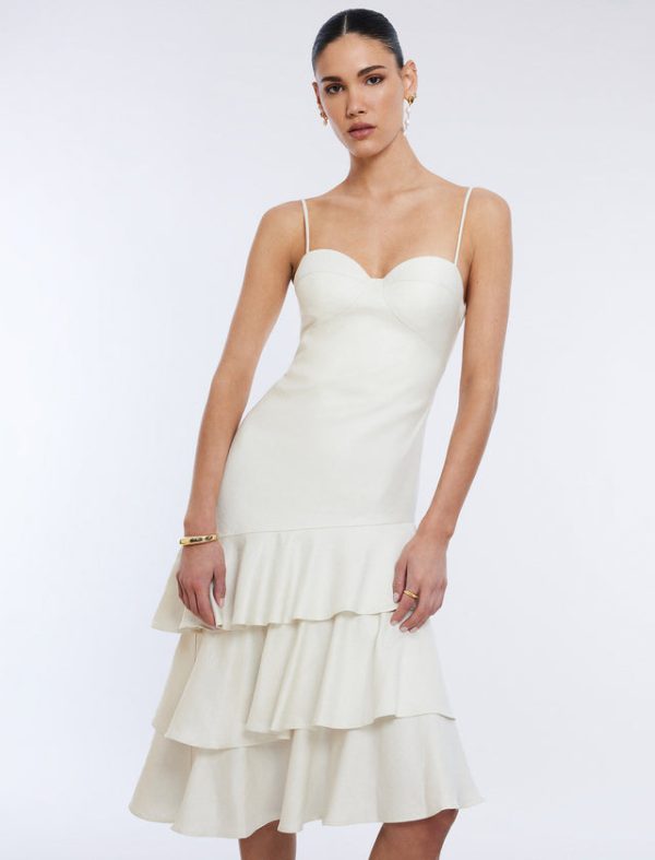 Bcbg Esme Asymmetrical Ruffle Dress Gardenia - Image 6