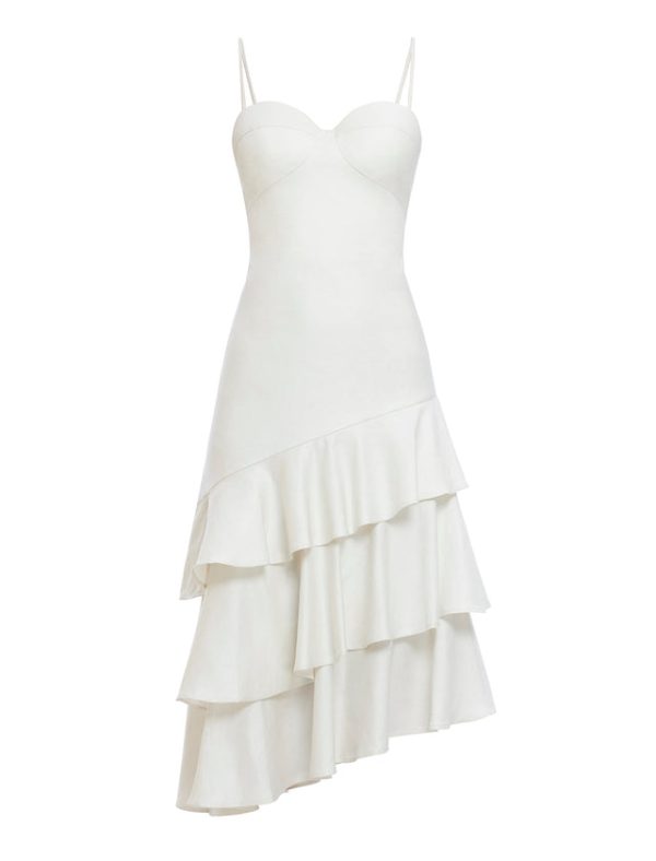 Bcbg Esme Asymmetrical Ruffle Dress Gardenia - Image 7