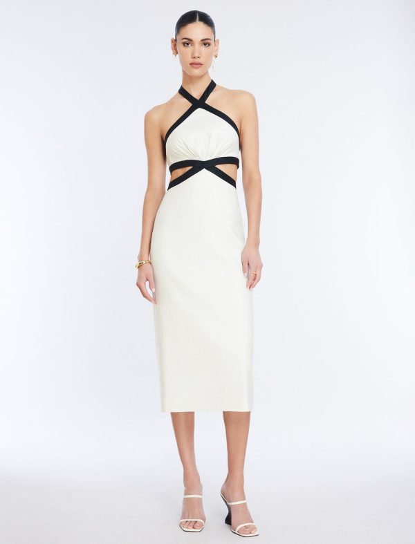 Bcbg Lula Contrast Trim Midi Dress White Combo - Image 2