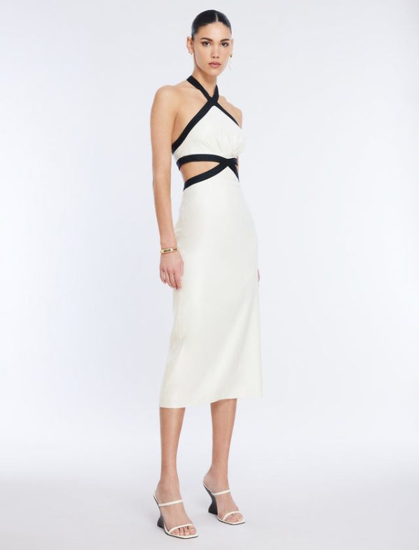 Bcbg Lula Contrast Trim Midi Dress White Combo - Image 3