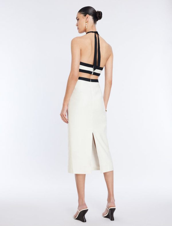 Bcbg Lula Contrast Trim Midi Dress White Combo - Image 4