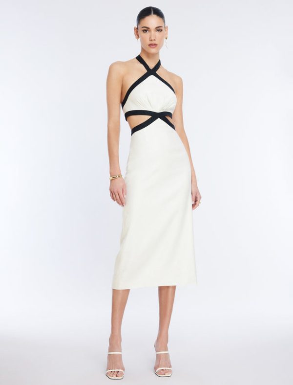 Bcbg Lula Contrast Trim Midi Dress White Combo - Image 5