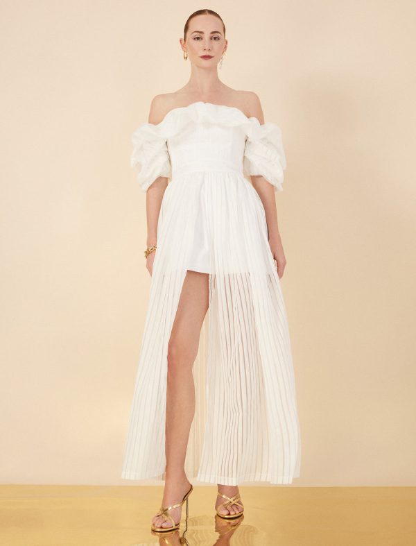 Bcbg Maisie Off Shoulder Gown Gardenia