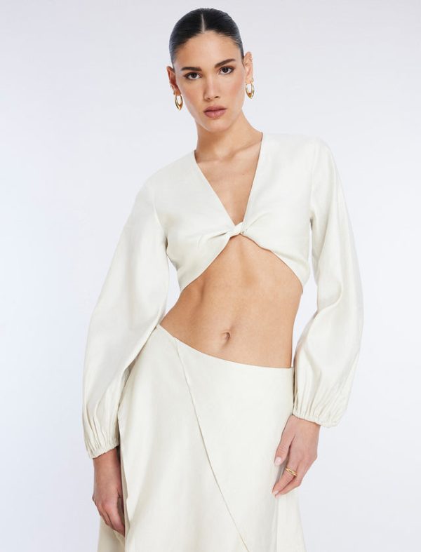 Bcbg Twist Front Crop Top Gardenia - Image 6