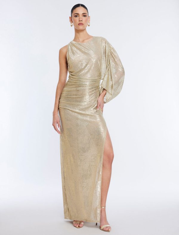 Bcbg Ilona Metallic Evening Gown Gold