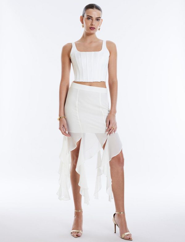 Bcbg Cascading Ruffle Skirt Gardenia