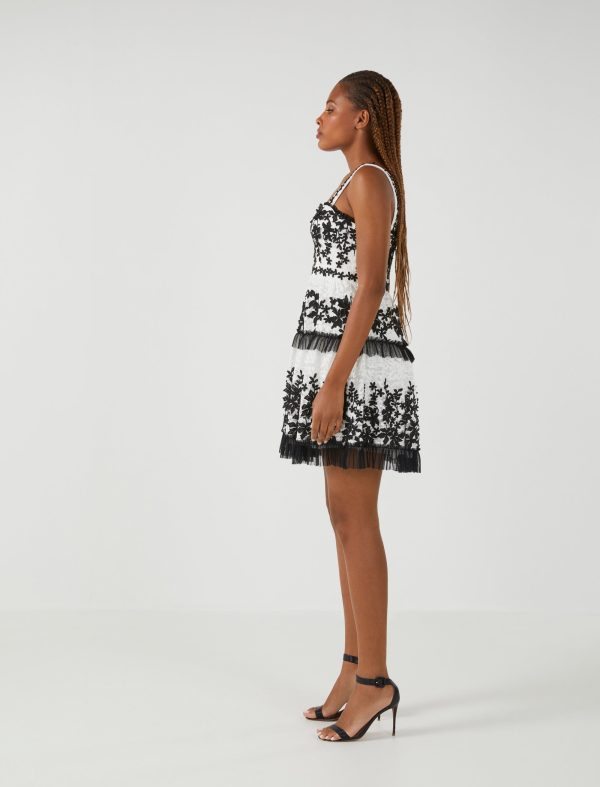 BCBG CHARLIS EMBROIDERED RUFFLE MINI DRESS - Image 3