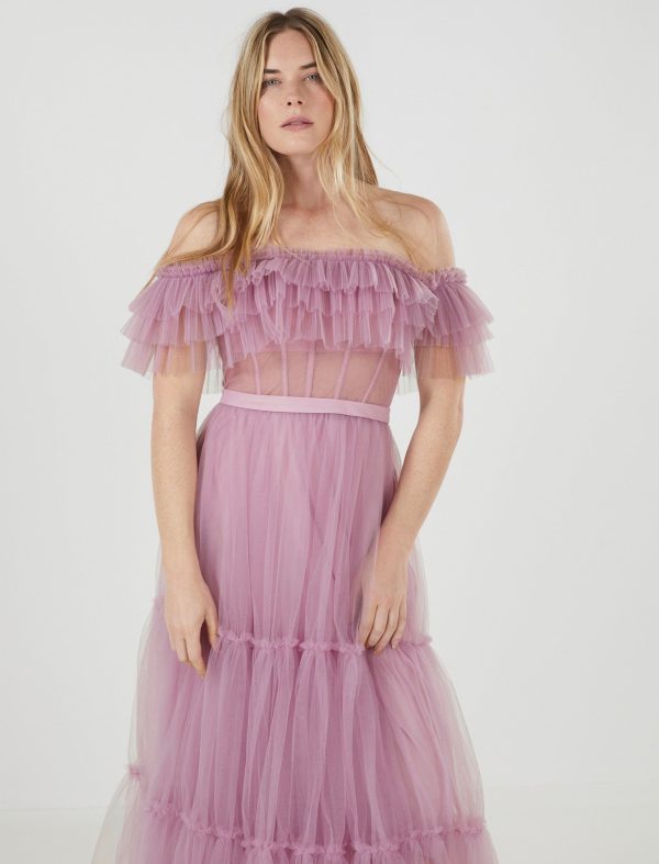 BCBG CHARMANTE OFF-THE-SHOULDER GOWN - LAVENDER HERB - Image 2