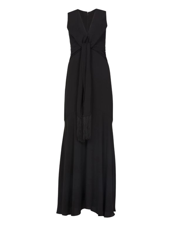 BCBG CHLOE TIE-FRONT FRINGE EVENING DRESS - BLACK - Image 5