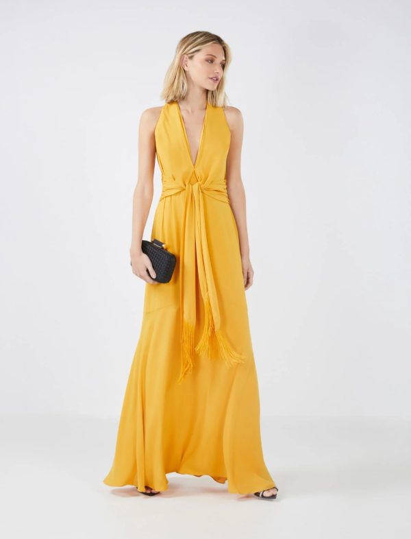 BCBG CHLOE TIE-FRONT FRINGE EVENING DRESS - GOLDEN GLOW - Image 5