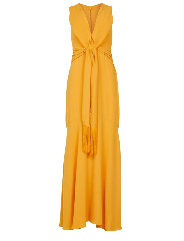 BCBG CHLOE TIE-FRONT FRINGE EVENING DRESS - GOLDEN GLOW - Image 6