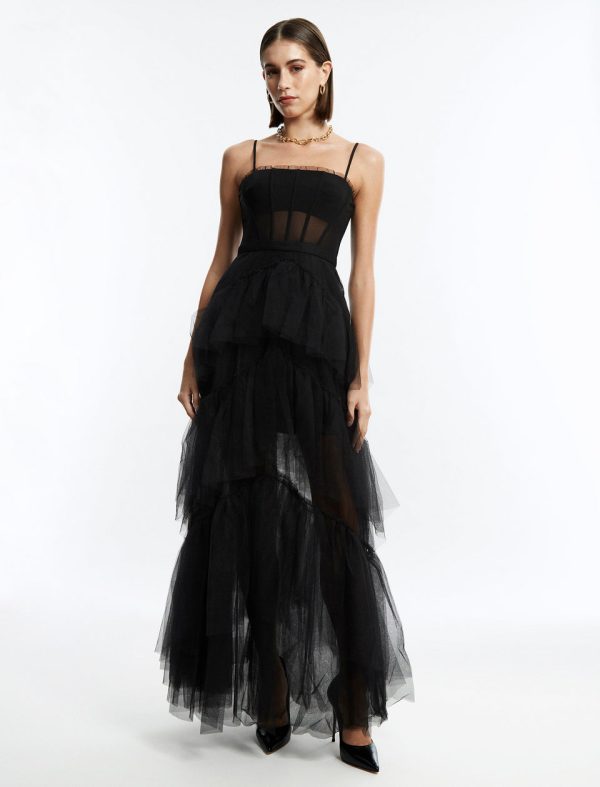 Bcbg Oly Tiered Ruffle Tulle Evening Gown