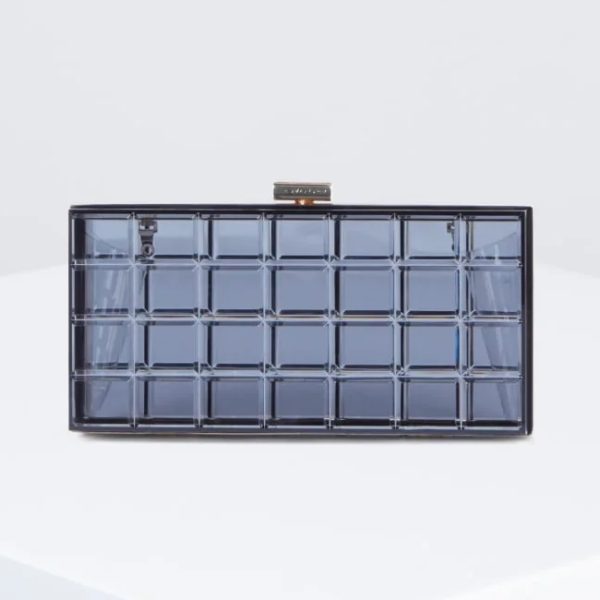 BCBG CLUTCH ALESSANDRA WINDOWPANE HARD CASE CLUTCH - SMOKY BLACK