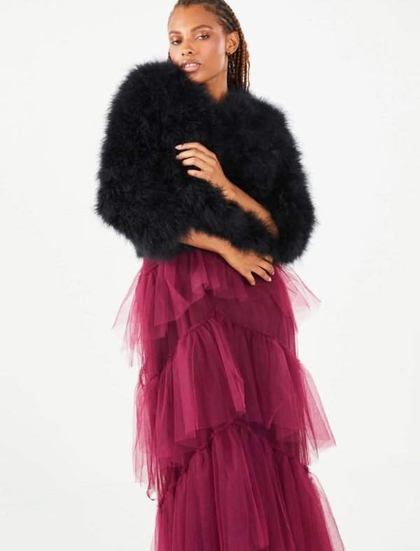 BCBG CLASSIC FEATHER SHRUG - BLACK - Image 2