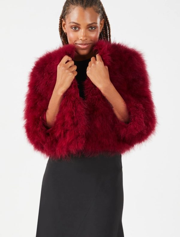 BCBG CLASSIC FEATHER SHRUG - RHUBARB