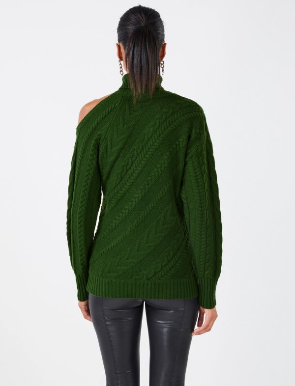 BCBG COLD SHOULDER CABLE KNIT SWEATER - DOUGLAS FIR - Image 4