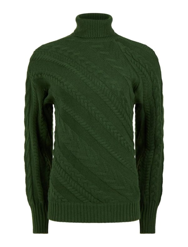 BCBG COLD SHOULDER CABLE KNIT SWEATER - DOUGLAS FIR - Image 5