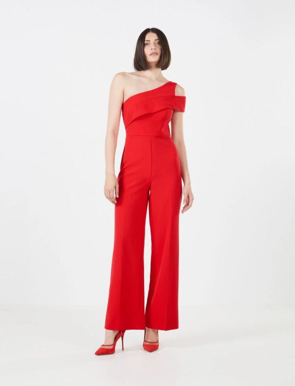 BCBG CORALINE COLD SHOULDER JUMPSUIT - ROSSO