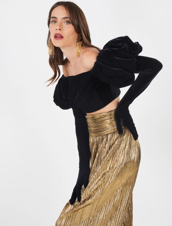 BCBG CORINA PUFF-SLEEVE GLOVED CROP TOP - BLACK BEAUTY - Image 3