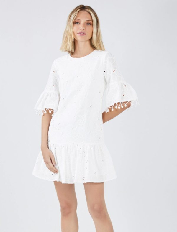 BCBG COSETTE EYELET DRESS - OFF WHITE - Image 3