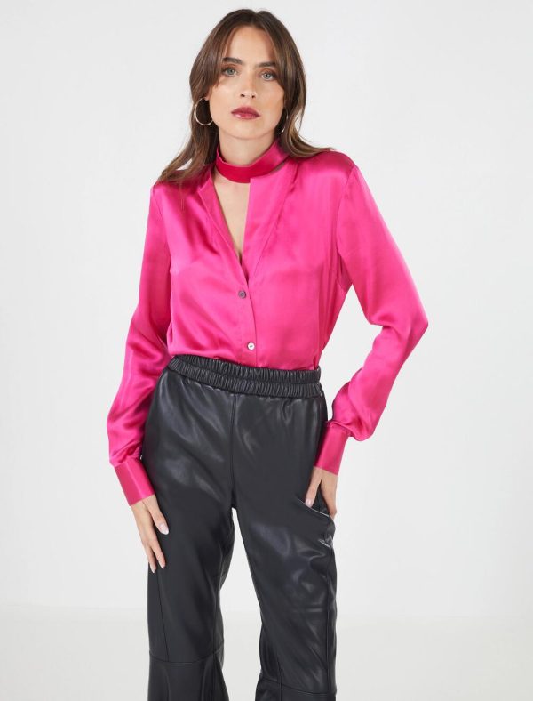 BCBG COSETTO SILK SHIRT - PINK PEACOCK