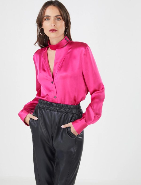 BCBG COSETTO SILK SHIRT - PINK PEACOCK - Image 2