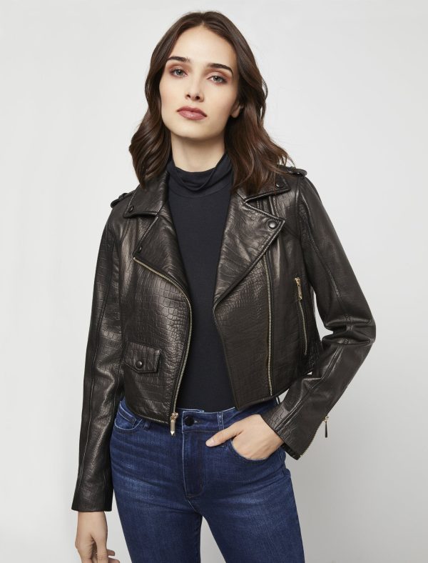 Bcbg Cropped Leather Moto Jacket