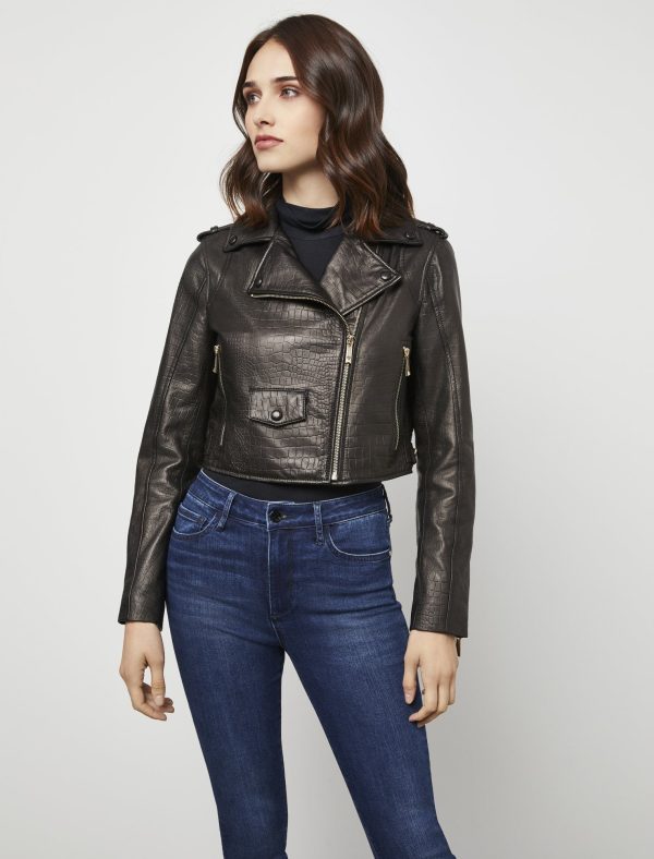 Bcbg Cropped Leather Moto Jacket - Image 2