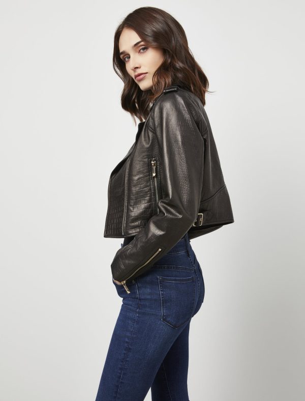 Bcbg Cropped Leather Moto Jacket - Image 8