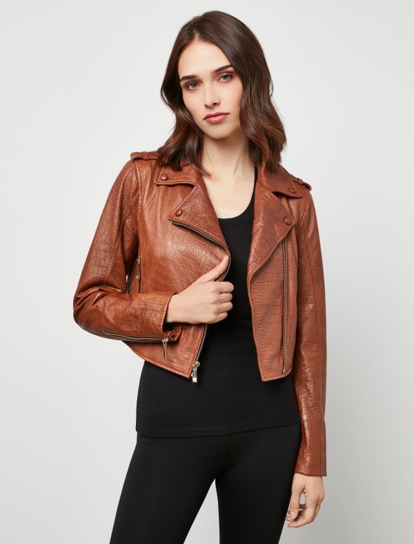 Bcbg Cropped Leather Moto Jacket