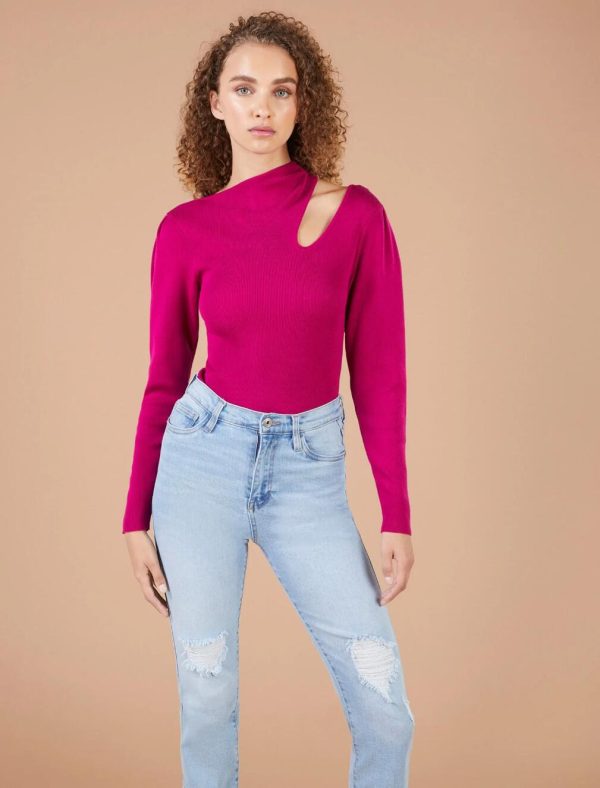 BCBG CUTOUT SHOULDER SWEATER - BRIGHTROSE - Image 2