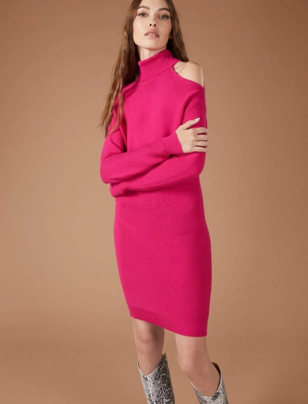 BCBG CUTOUT SHOULDER SWEATER DRESS BCBGENERATION - PINK PEACOCK - Image 2