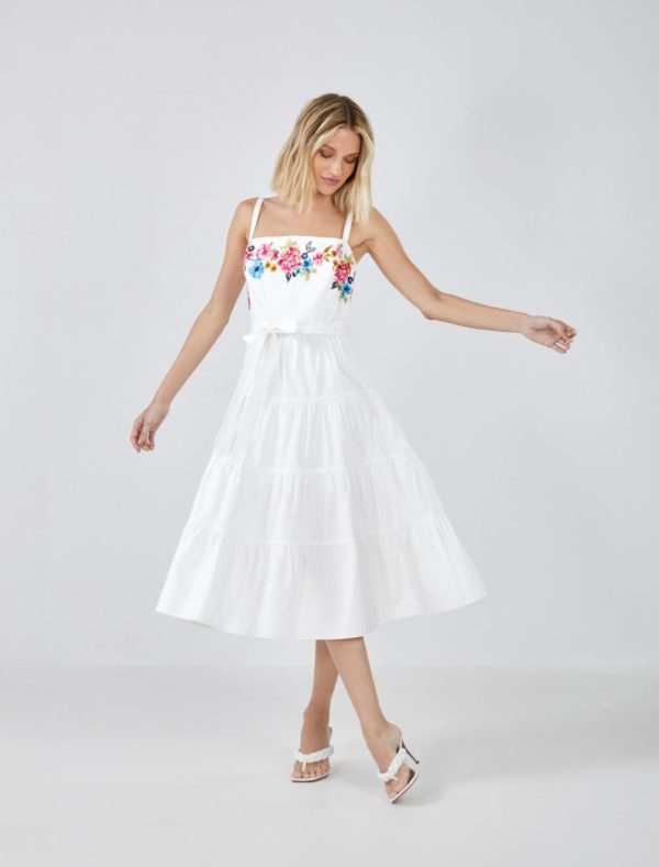 BCBG DAPHNE FLORAL EMBROIDERED DRESS - OFF WHITE