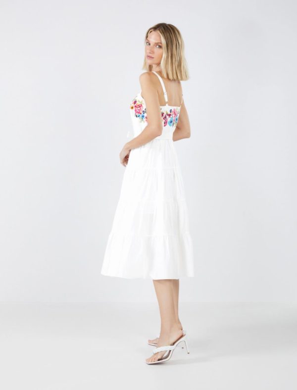 BCBG DAPHNE FLORAL EMBROIDERED DRESS - OFF WHITE - Image 3