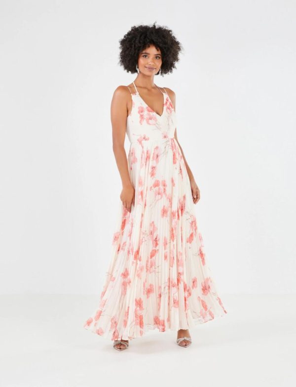 BCBG DELPHINE PLEATED EVENING DRESS - TOSSED POPPIES - Image 3