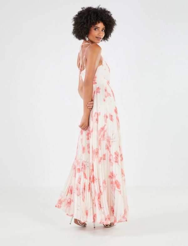 BCBG DELPHINE PLEATED EVENING DRESS - TOSSED POPPIES - Image 4