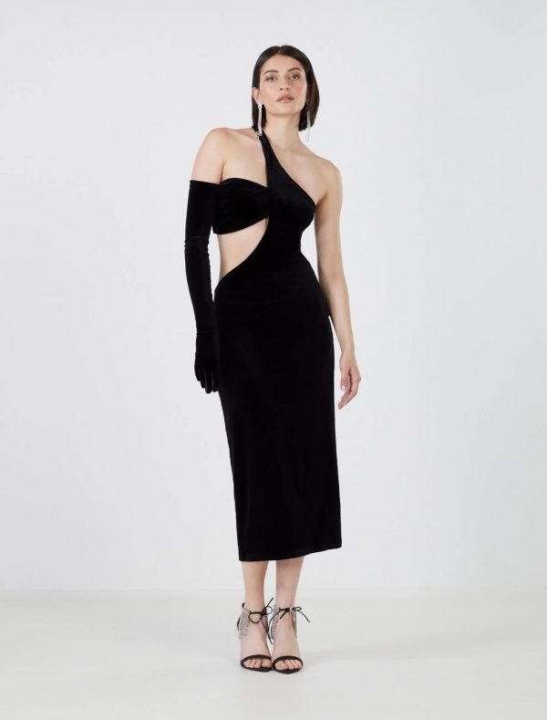 BCBG DOMENICO GLOVED VELVET DRESS - BLACK BEAUTY