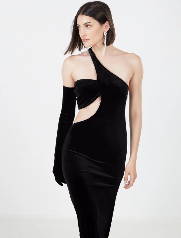 BCBG DOMENICO GLOVED VELVET DRESS - BLACK BEAUTY - Image 2