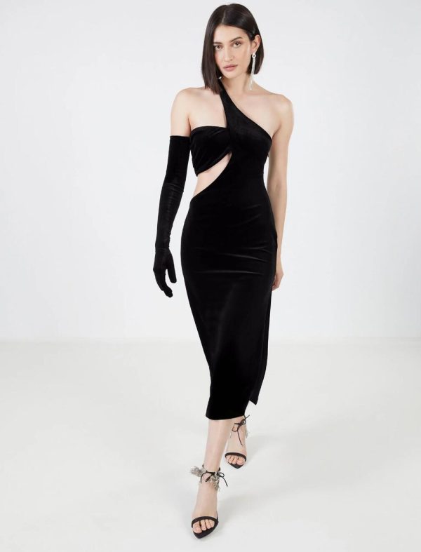 BCBG DOMENICO GLOVED VELVET DRESS - BLACK BEAUTY - Image 3