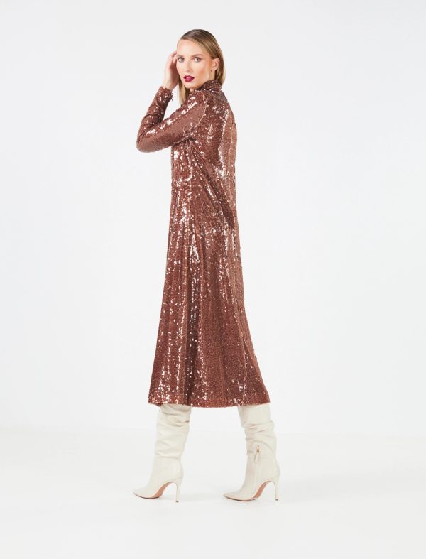 BCBG DONATELLA SEQUIN TURTLENECK DRESS - SEQUIN MIDI BROWN TOBACCO - Image 3