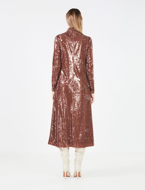 BCBG DONATELLA SEQUIN TURTLENECK DRESS - SEQUIN MIDI BROWN TOBACCO - Image 4