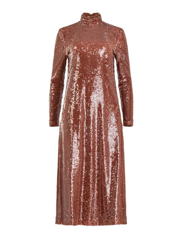 BCBG DONATELLA SEQUIN TURTLENECK DRESS - SEQUIN MIDI BROWN TOBACCO - Image 5