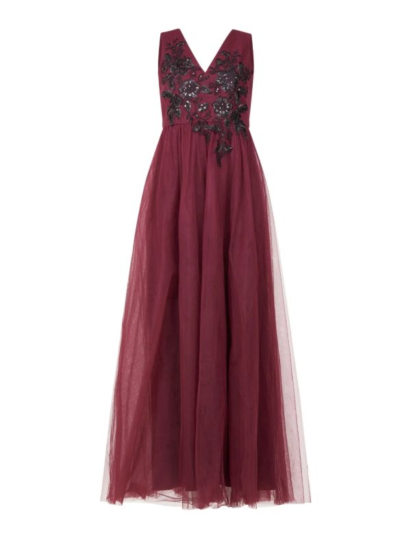 BCBG DONNA APPLIQUE EVENING DRESS - WINDSOR WINE - Image 4