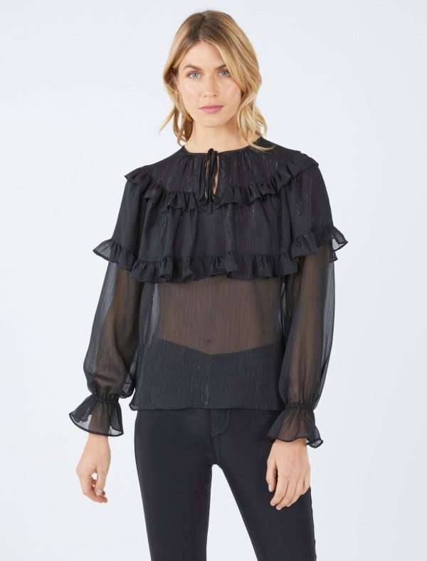 Bcbg Double Ruffle Tie Front Top