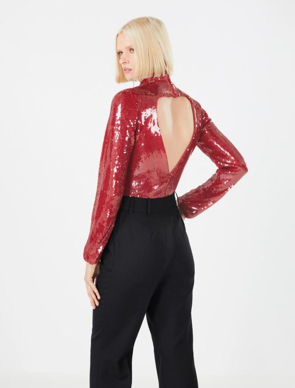 BCBG EDDA SEQUIN BODYSUIT - ADRENALINE RED - Image 3